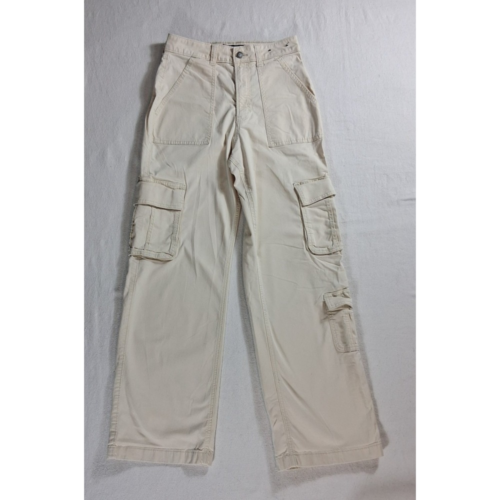 Hollister Ultra High Rise Baggy Cargo Pants Womens 2R Beige Cotton Khaki